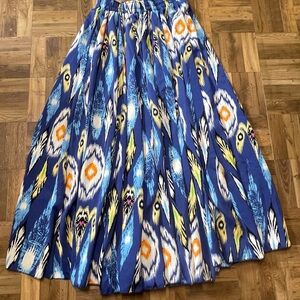 Vibrant Blue Patterned A-Line Skirt